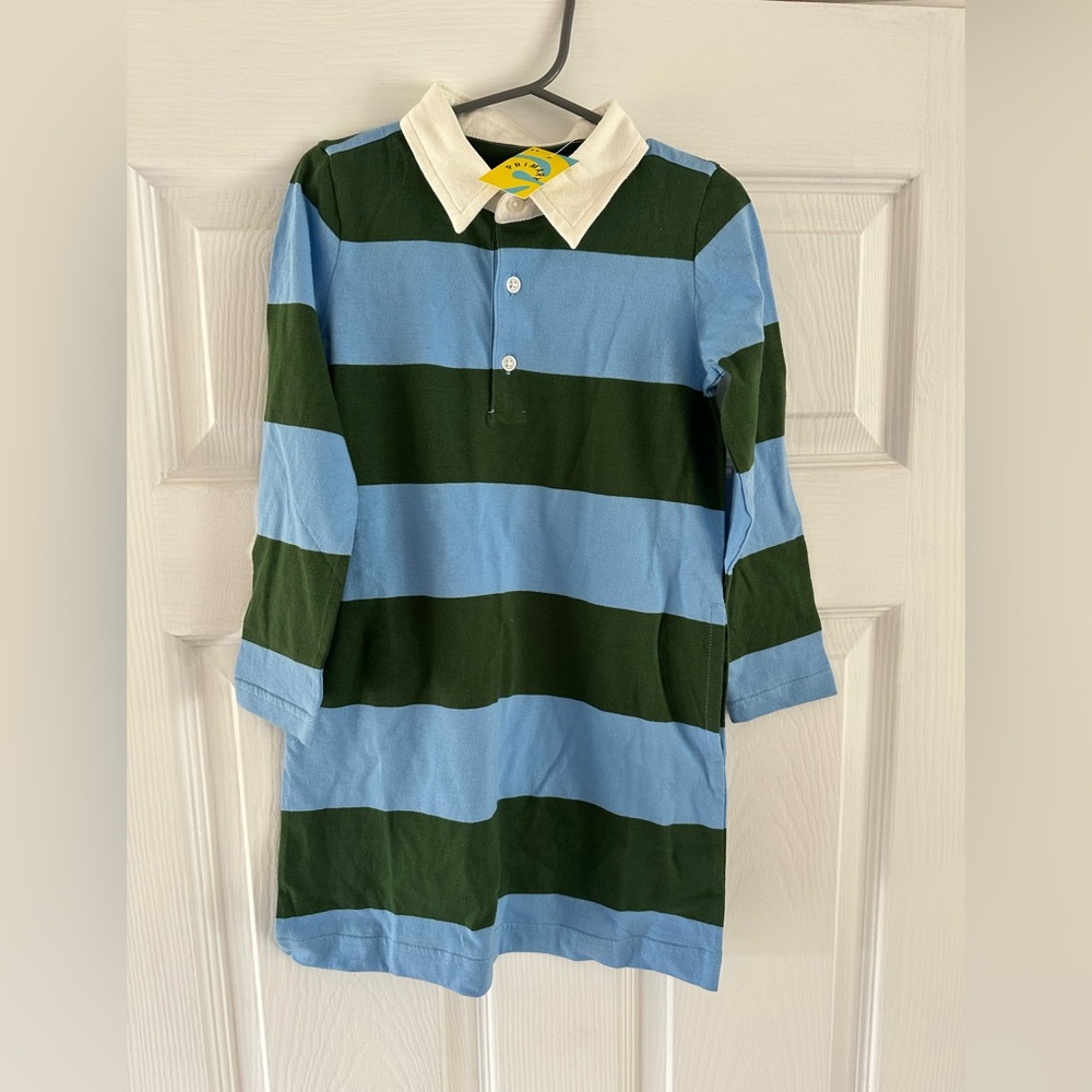 Primary Blue and Green Striped Polo Shirt
